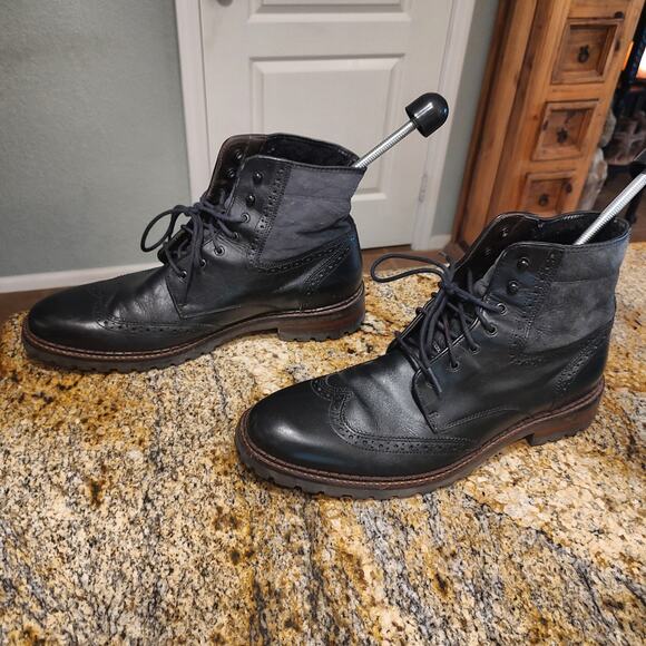 Johnston & Murphy Black Chukka Oxford Leather Boots Sz 11 Shearling Sheep Skin main image 16